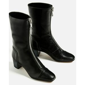 ZARA Black Leather Mid Heel Zipped Boots Women's Size 6